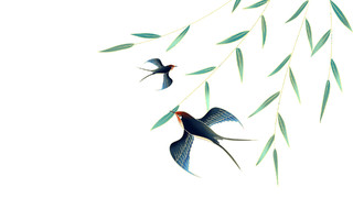 绿色柳枝燕子中国风gif动态图柳枝